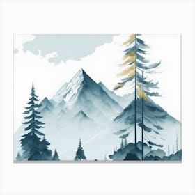 Mountain And Forest In Minimalist Watercolor Horizontal Composition 400 Canvas Print