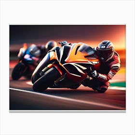 Motorcycle Racers At Sunset Canvas Print