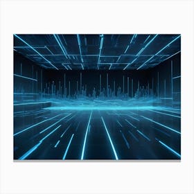 Abstract Scene Of A Futuristic City With Glowing Blue Lines, Creating A Sense Of Energy And Dynamism Canvas Print