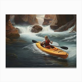 Kayaking In A Waterfall Canvas Print