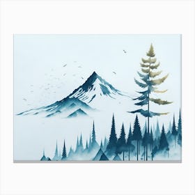 Mountain And Forest In Minimalist Watercolor Horizontal Composition 95 Canvas Print