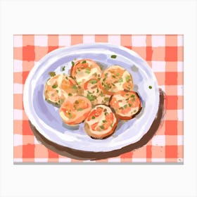 A Plate Of Bruschetta, Top View Food Illustration, Landscape 4 Canvas Print