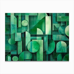 A Green Adorned with An Array of Geometric Shapes in Emerald, Jade and Mint Colors Canvas Print