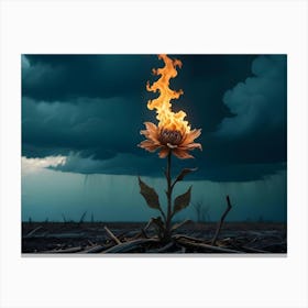 Abstract Image Of A Burning Flower Against A Dark Sky With Rain, Creating A Surreal And Dramatic Scene Canvas Print