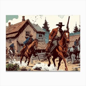 Cowboys On Horseback 1 Canvas Print