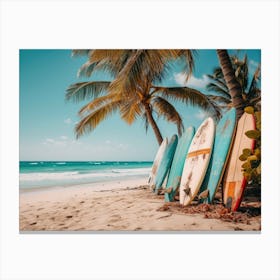 Surfboards On The Beach Canvas Print