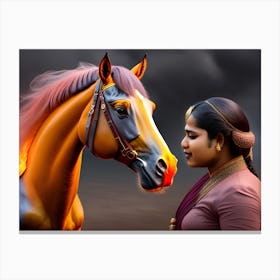 Woman And A Horse art Canvas Print