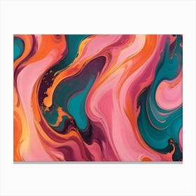 Abstract Image Of Swirling, Fluid Colors In Shades Of Pink, Teal, Orange, And Gold Canvas Print