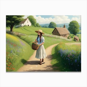 Girl In A Field Canvas Print