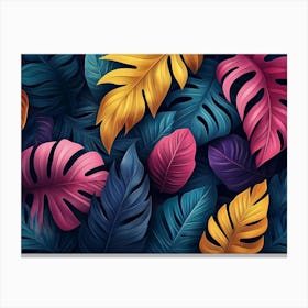 Art Pattern With Colorful Tropical Leaves 3 Stampe su tela