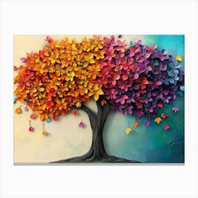 A Vibrant Floral Tree with Colorful Leaves Adorns an Abstract Canvas Print