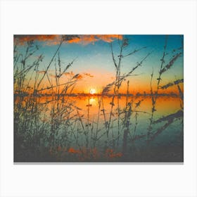 Sunset At The River, Oil Painting Canvas Print