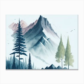 Mountain And Forest In Minimalist Watercolor Horizontal Composition 163 Canvas Print