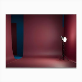 A Photography Studio Setup Featuring A Red Backdrop, A Blue Backdrop, And A Single Studio Light Canvas Print