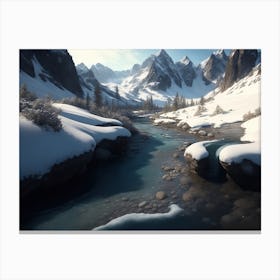 Landscape Of A Valley With Trickling Snowmelt Streams Canvas Print