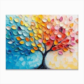 Tree Of Life. 3d Colorful And Vibrant Abstract Tree With Leaves On Hanging Branches Canvas Print