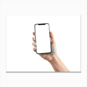 A Hand Holding A Smartphone With A Blank White Screen, Isolated On A White Background Canvas Print