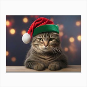 Christmas Cat In Santa Hat Canvas Print