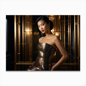 Elegant Asian Woman Clad In High End Attire Strikes A Pose Seamlessly Blending With The Affluent A (7) Canvas Print