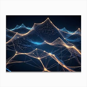 A Abstract Landscape With Glowing, Orange And Blue Lines, Representing A Digital Landscape Or A Network Of Data Canvas Print