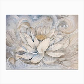 Abstract White Lotus In Water Waves - Bright Minimal Color Painting Canvas Print