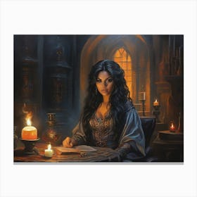 Witch At The Table Canvas Print