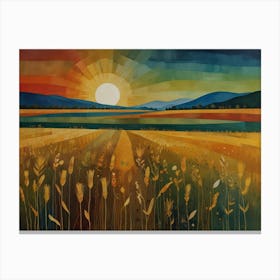 Sunset In The Wheat Field Canvas Print