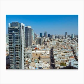 Aerial View Of Tel Aviv Skyscrapers Cityspace Canvas Print