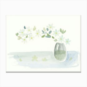 White Flowers In A Vase - minimalist watercolor floral flowers light grey mint green Canvas Print