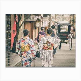 Two Japnese Women In Kimono Walking Down The Old Street of Kyoto Canvas Print