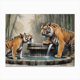 Parental Dispute - Tiger with cub Canvas Print