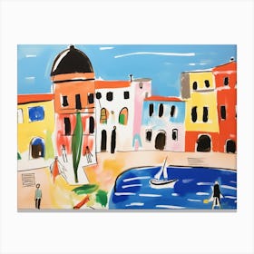 Rimini Italy Cute Watercolour Illustration 2 Canvas Print