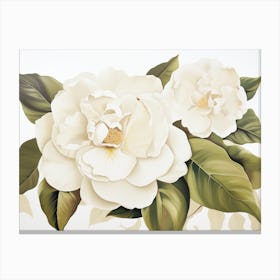 Floral Wall Art, Camelia. Living Room Art print in Green and beige soft colors Canvas Print