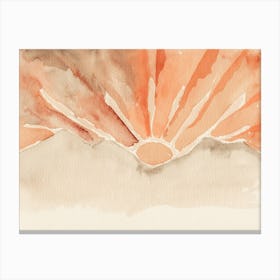 Warm Tones Mountain Sunset, Watercolor Sun Canvas Print