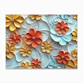 Paper Flower Wall Art. 3d Luxury Floral Seamless Pattern Canvas Print