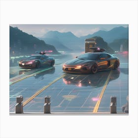 Futuristic Cars with cyberpunk view Canvas Print