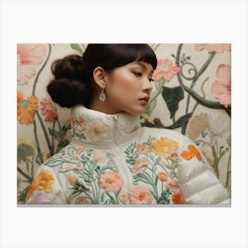 Asian Woman In Floral Jacket Canvas Print