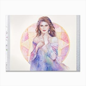 Watercolor Portrait Of A Graceful Woman Radiating Noble Elegance Entwined Within A Geometric Dreams Canvas Print