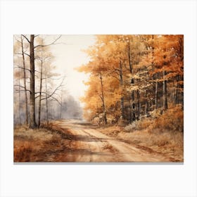 A Painting Of Country Road Through Woods In Autumn 19 Canvas Print
