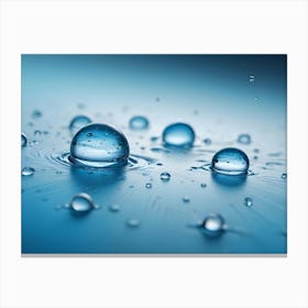 Close Up Image Of Water Droplets On A Blue Background Canvas Print