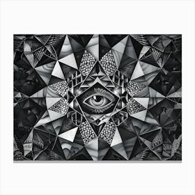 Sacred geometry series, Symmetry in Shadows: An Eye Enclosed by Geometric Patterns Canvas Print