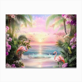 Beautiful Sea View from the Garden of Orchids and Palm Trees Canvas Print