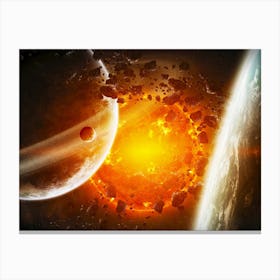 Planet explosion. Apocalypse in space #7 — space poster, space photo art, collage Canvas Print