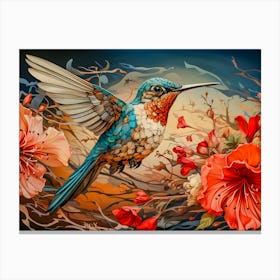 Vibrant Hummingbird Art - Nature-Inspired Floral Wildlife Painting Canvas Print