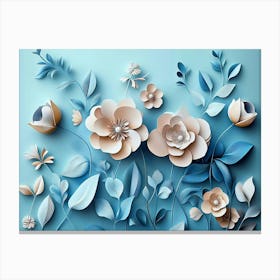 3d Floral Painting Light Blue Background Canvas Print