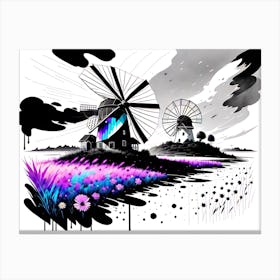 Windmills In The Field Canvas Print