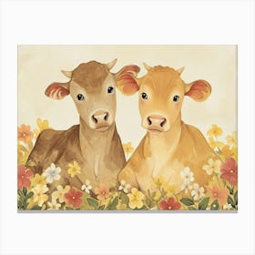 Floral Animal Illustration Cow 1 Canvas Print
