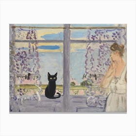 Woman On The Window With A Cat   Matisse Inspired Landscape Canvas Print