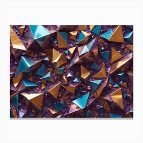 3d Illustration Of A Surface With Clustered Geometric Shapes In Gold, Purple, And Blue Hues, Creating A Textured Background Canvas Print