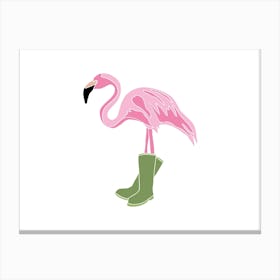 Flamingo In Wellington Wellie Boots, Fun Safari Animal Print, Landscape Canvas Print